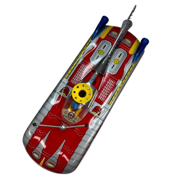 Vintage 1960s Litho Tin Battery Space Car Rocket Ship Red - Picture 5 of 10